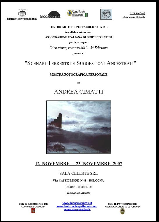 locandina mostra Andrea Cimatti a Bologna - Associazione Italiana di Biopsicosintesi
